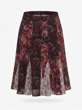 Floral A-Line Midi Skirt in Burgundy and Pink